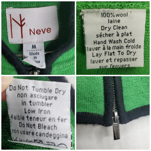 Neve 100% Wool Sweater Vest Green Zip Front Pockets Medium - Picture 7 of 7